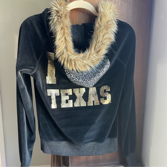 Victoria secrete PINK women’s size small velour hoodie jacket. Black and gold - Picture 5 of 11